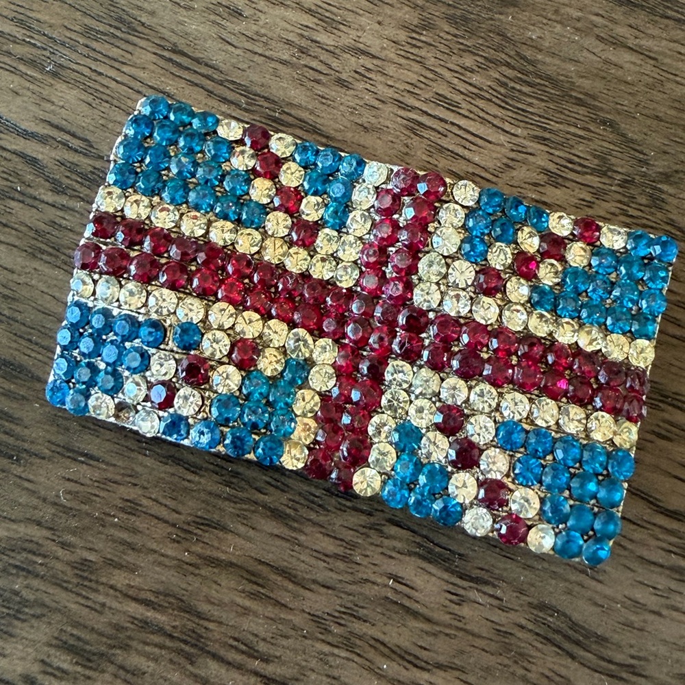 Vintage British Union Jack Flag Rhinestone Brooch